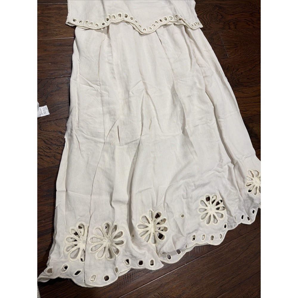Blu Pepper French Countryside Eyelet Linen Like Top & Skirt Set Sand NWT Size L - Picture 3 of 7